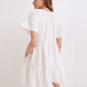 Madewell Tiered Mini Dress, Flutter-Sleeve, Linen + Cotton Blend, Size Medium